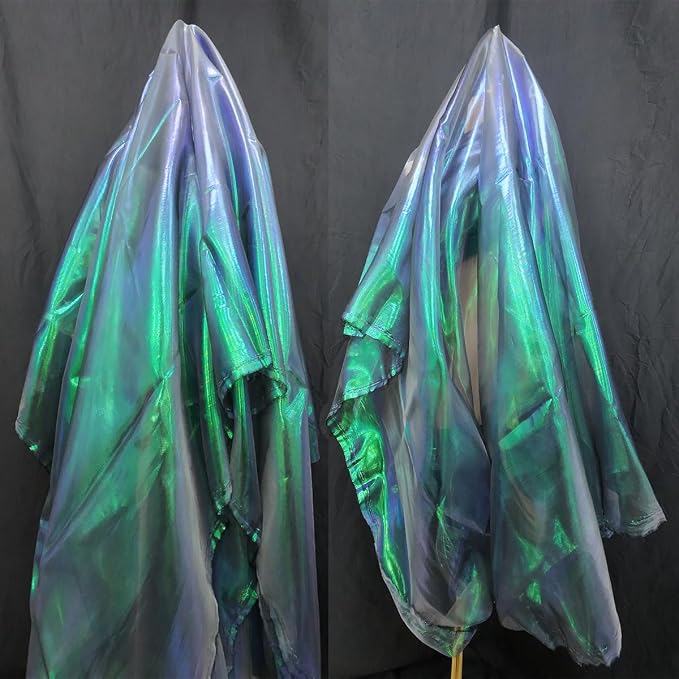 Dark Forest Green Iridescent Organza Fabric