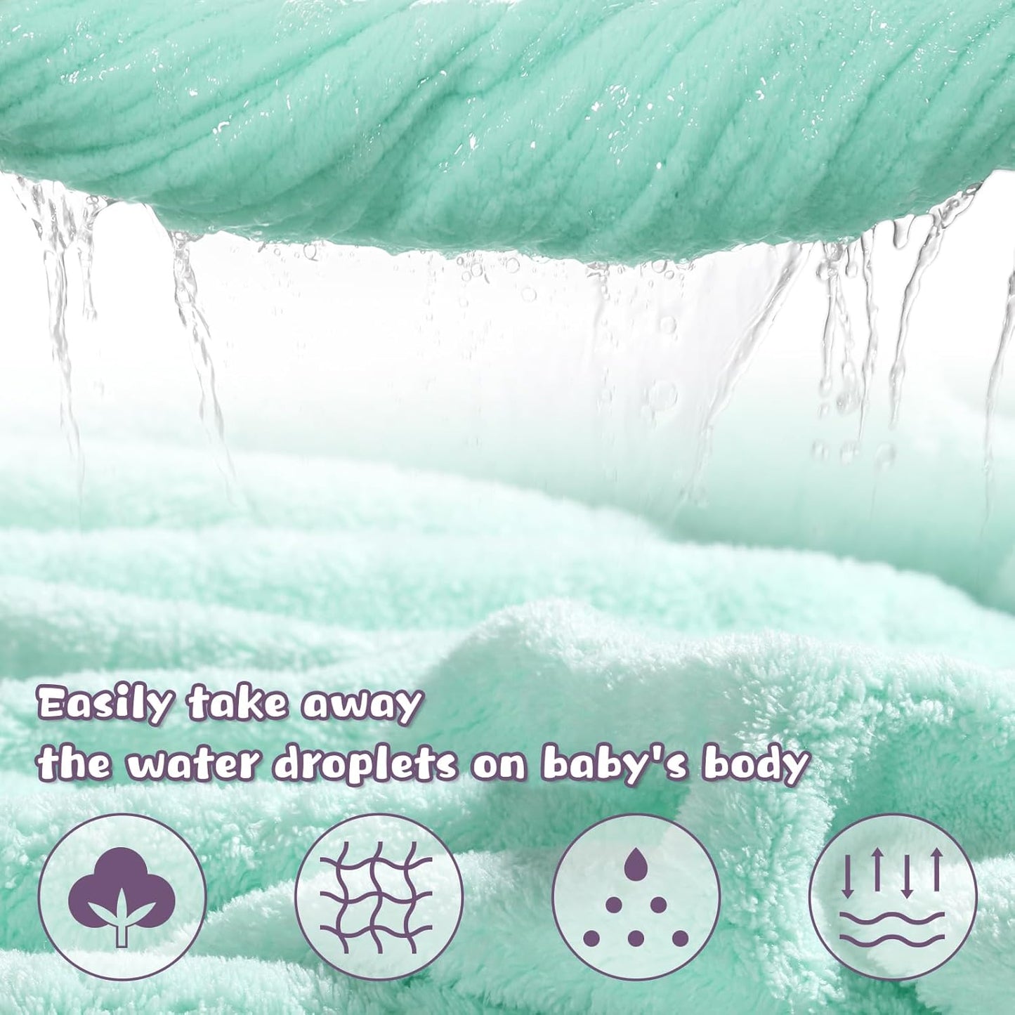Hooded Bath Towels for Babies, 50 * 32 Inches Skin-Friendly Baby Towel with Animal Hood, 2-Pack Ultra Absorbent Thick Soft for Boys&Girls, White Sheep & Green Giraffe