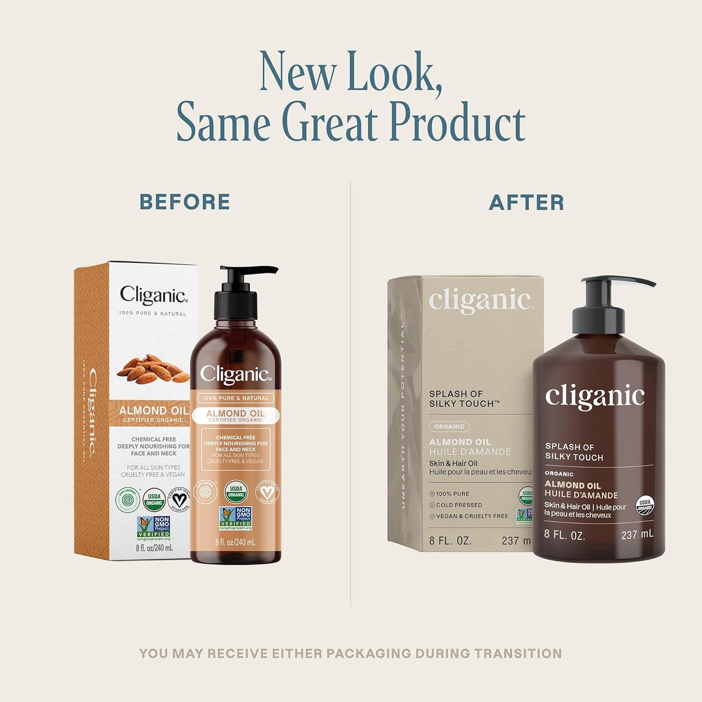 Cliganic Organic Sweet Almond Oil, 100% Pure (8oz) - for Skin & Hair, Nourishing Carrier Oil for Face & Body
