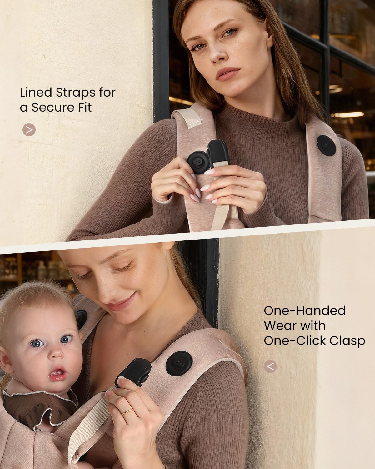 Grownsy Baby Carrier Newborn to Toddler (7-44lbs), Ergonomic & Cozy Wraps with One-Click Buckle, Head Support for Hands-Free Comfort, Dusty Pink