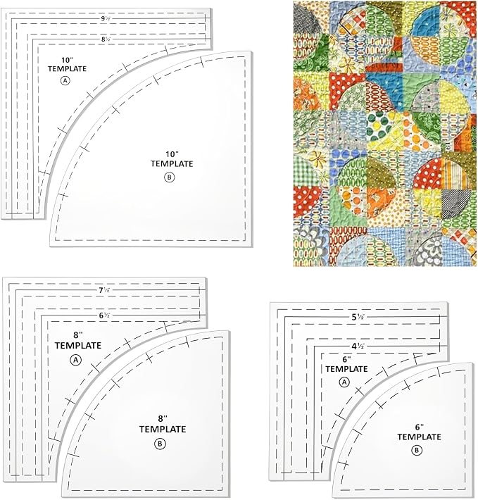 3 Set Quilting Templates, 10/8/6 Inch Clear Acrylic Quilting Rulers and
