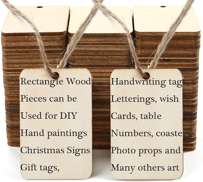 115 Pcs Unfinished Wood Pieces Rectangle-Shaped, HOOMBOOM 2 x 1.3 inch Light