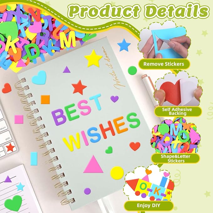 2976Pcs Foam Stickers, 8Colors Foam Shape Letter Stickers