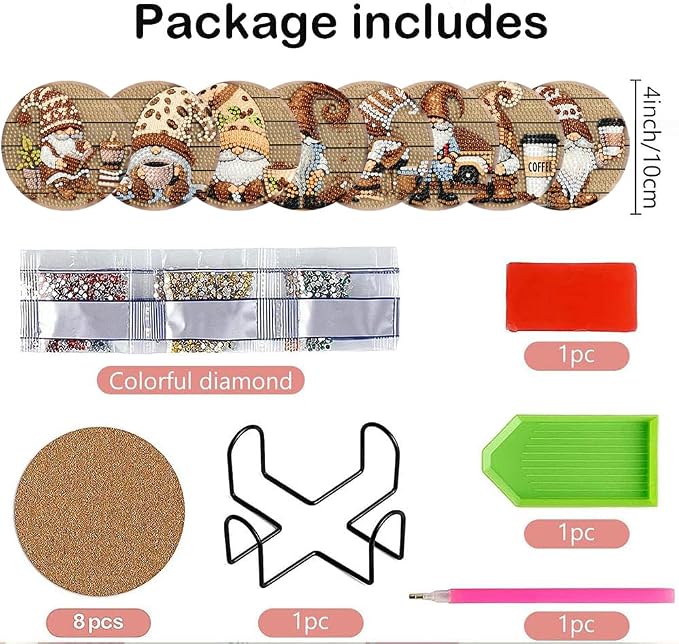 Clendo 8 Pcs 5D Diamond Art Coasters Kits