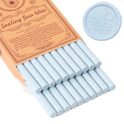 Pale Blue Sealing Wax Sticks, WASOHLING 20Pcs Glue Gun Wax Seal Sticks
