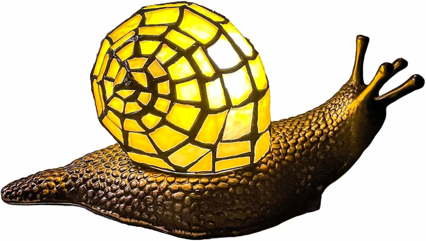 Bieye L10943 Land Snail Tiffany Style Stained Glass Accent Table Lamp for Home Decoration (Yellow, 10" D x 5" W x 5" H)