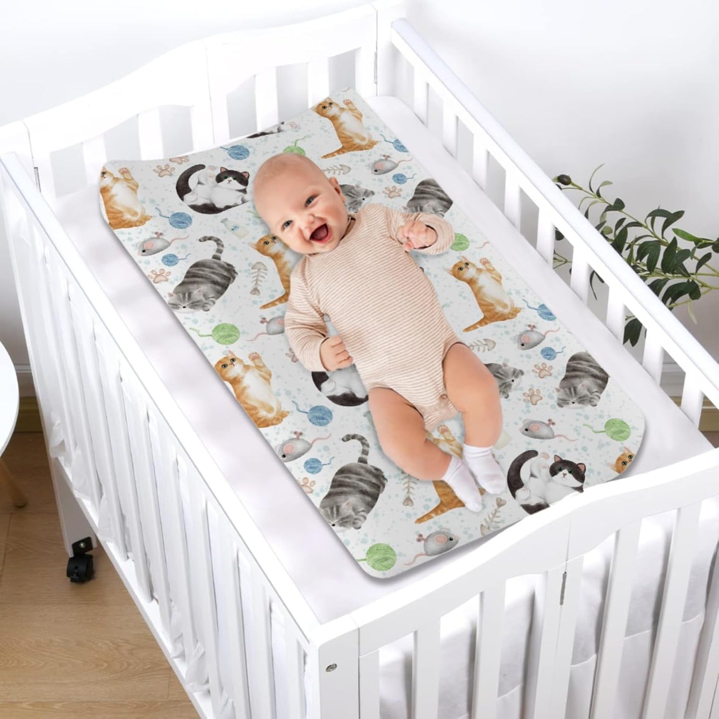 Watercolor Cats Changing Pad Covers Cute Cats Paws Milk Baby Nursery Diaper Changing Table Sheets for Boy Girl Cats Lovers Gift Soft Breathable Stretchy Change Pad Table Mats Covers 32''x16''