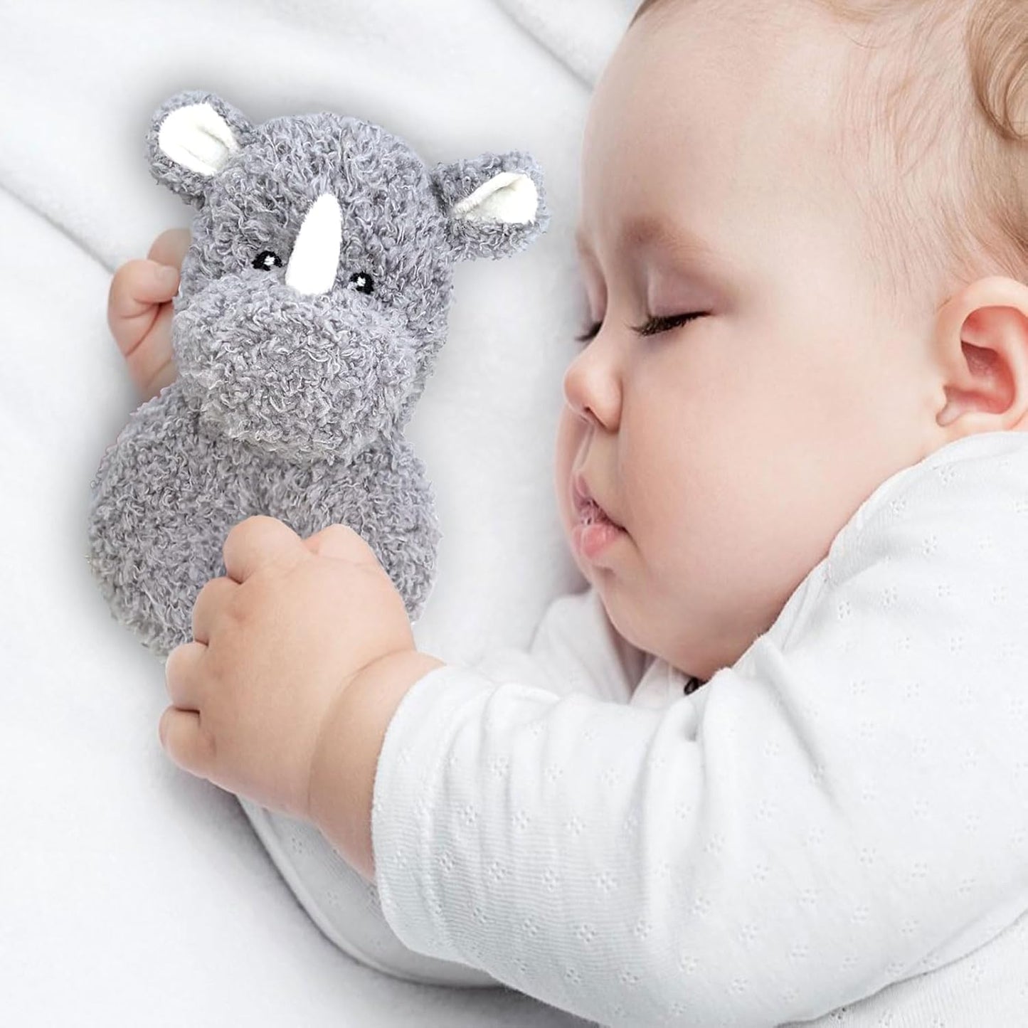 Baby Rhino Soft Rattle Toy, Plush Rhino Infant Shaker Rattle Easy-Grasp Stuffed Animal Toy, Gifts for Newborns Babies Toddlers Boys Girls, Gray, 6 Inches