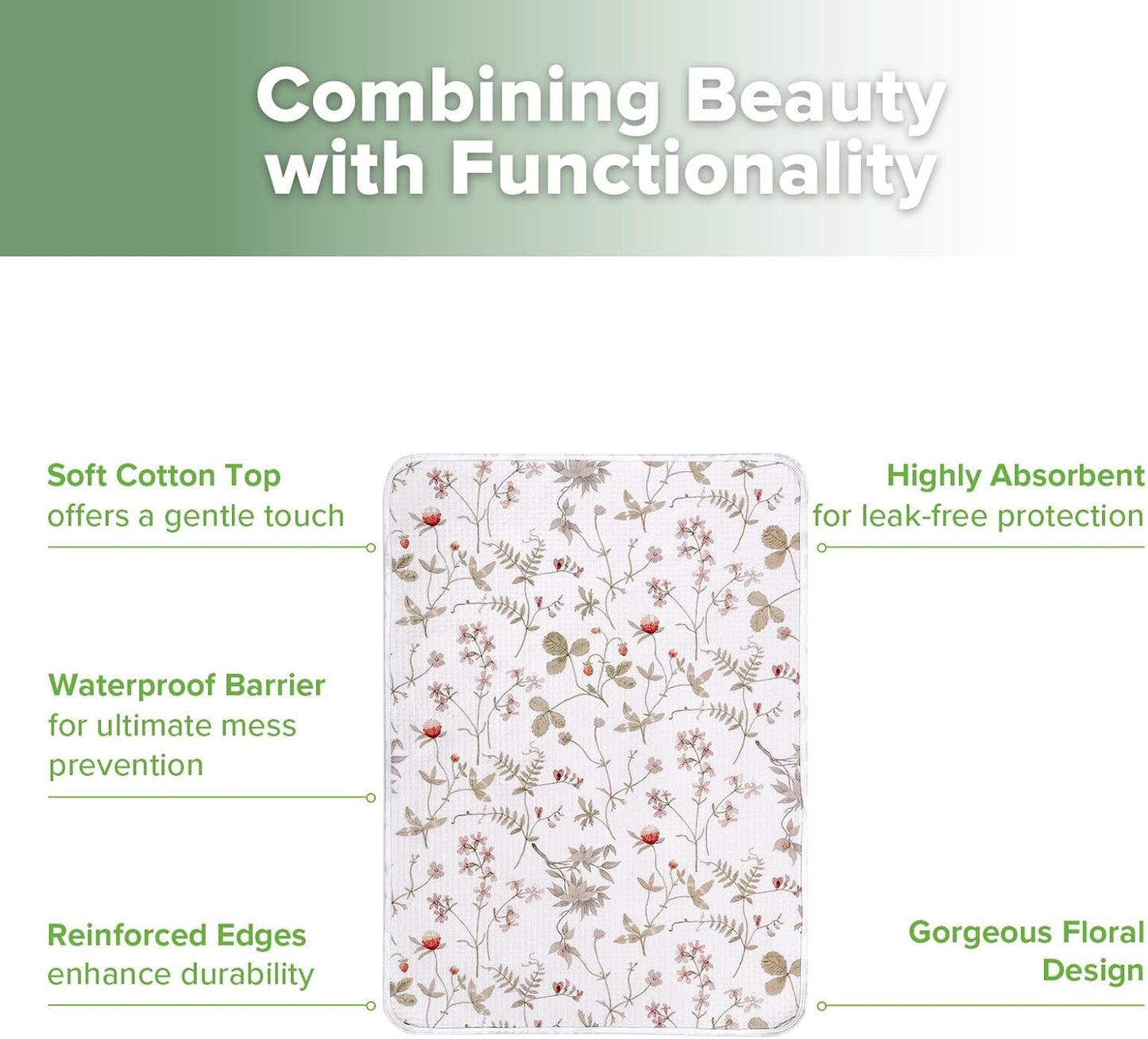 haakaa Waterproof Changing Pad Liners, 100% Cotton, Soft & Breathable (1pc, 19.5" x 27.5" Vintage Garden)