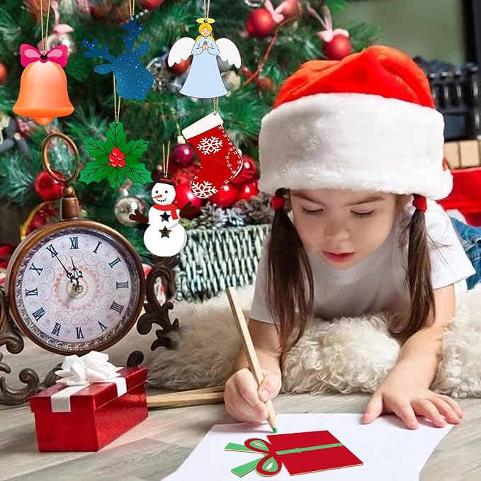 28Pcs Unfinished Paintable Blank Wooden Christmas Festival Decoration Ornaments