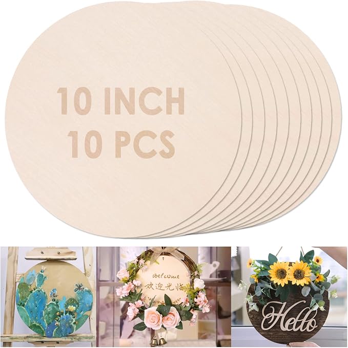 10Pcs 10Inch Cutouts Blank Round Wood Slice Wood Circles