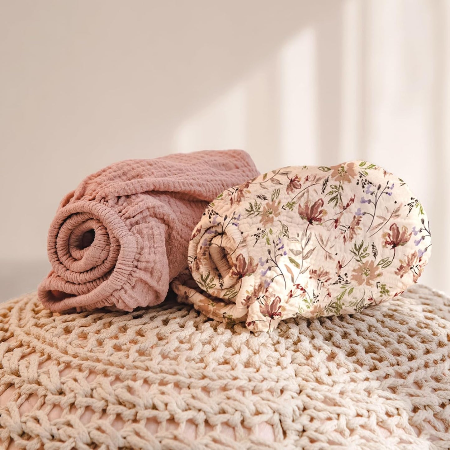 lulumoon Muslin Changing Pad Cover: 2-Pack Soft Breathable Cotton Boho Floral Print for Baby Girls - Nursery & Baby Shower