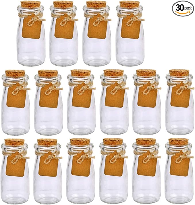30Pcs Small Glass Jars with Cork Lids, 3.4oz Mini Potion Bottles | 100ml Small