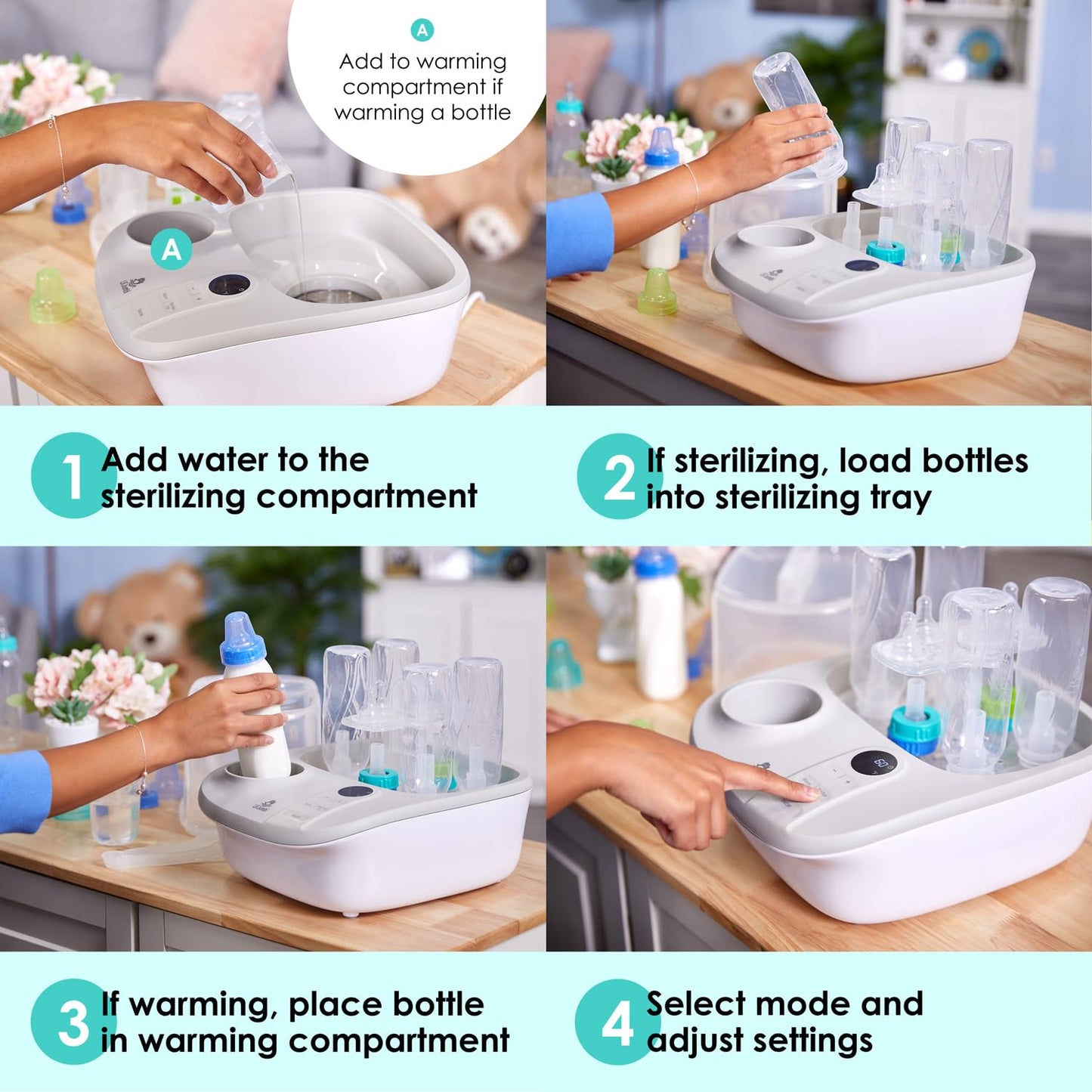 Lil' Jumbl Baby Bottle Sterilizer and Dryer Premium, Removes 99,9% of Bacteria, Chemicals Free, Capacity 6 Bottles, Teats, Accessories, Modular Space Saving Design