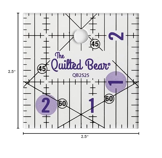 The Quilted Bear Square Quilting Ruler, Transparent Acrylic, 2.5" x 2.5" |