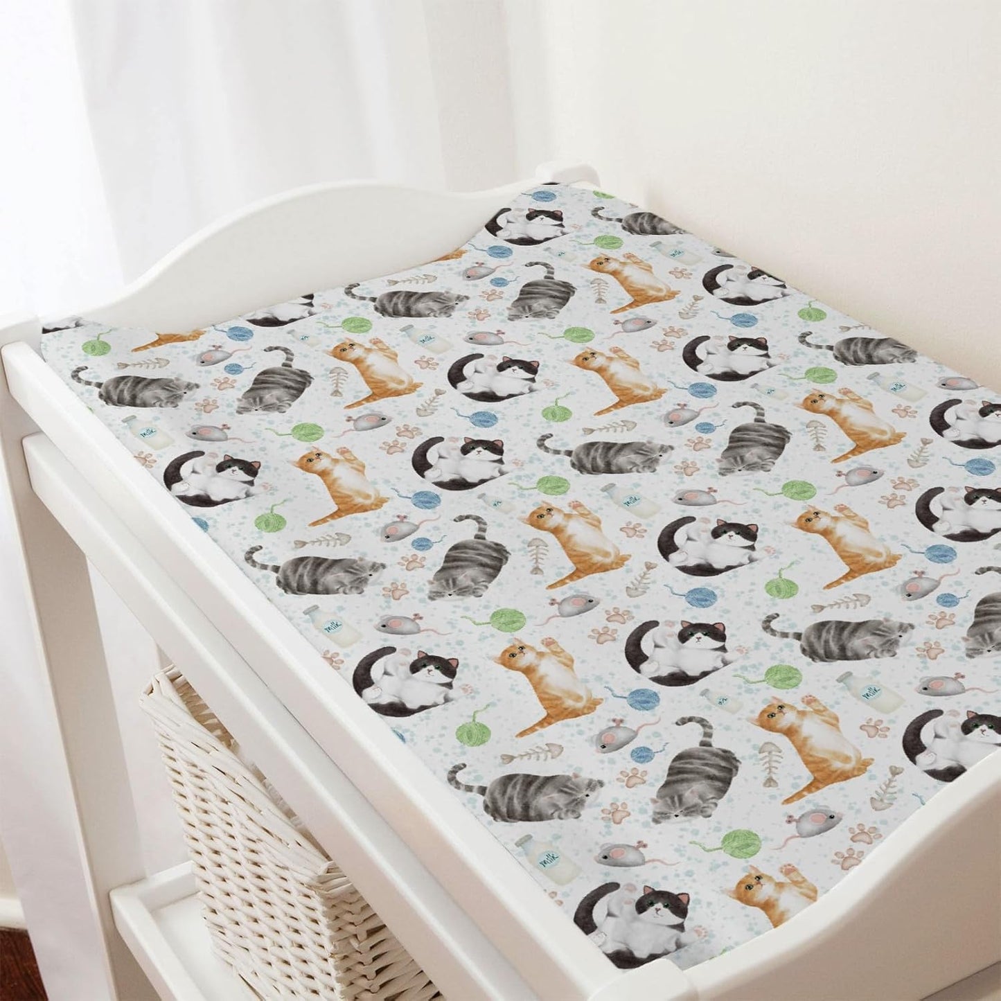 Watercolor Cats Changing Pad Covers Cute Cats Paws Milk Baby Changing Table Sheet for Boy Girl Cats Lovers Gift Soft Breathable Stretch Fitted Diaper Changing Pad Table Mats Nursery Bedding 32''x16''