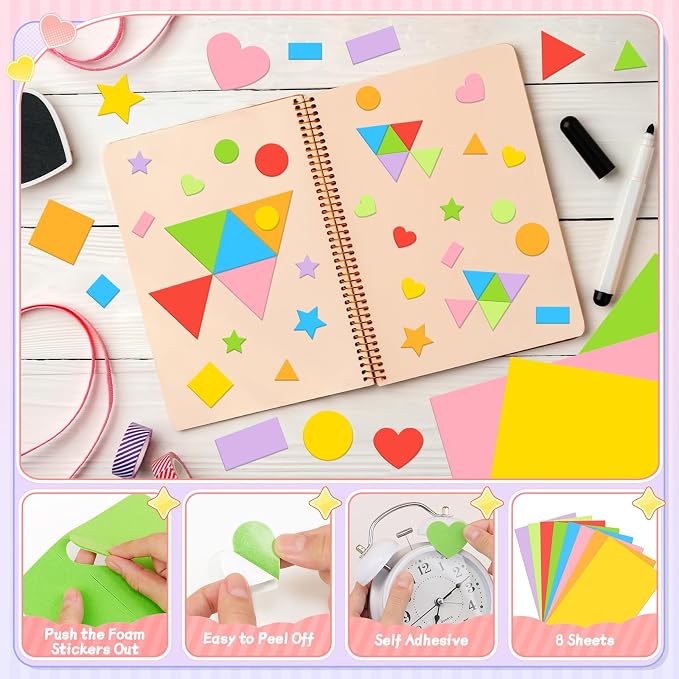 810Pcs Foam Stickers Foam Shape Stickers Colorful Self Adhesive, 8 Colors Heart