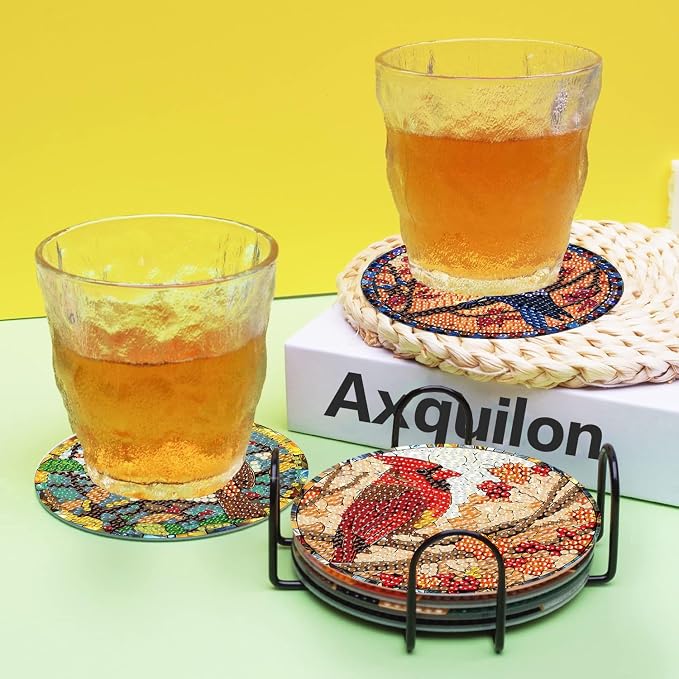 Axquilon 8 Pcs Birds Diamond Art Coasters Kit