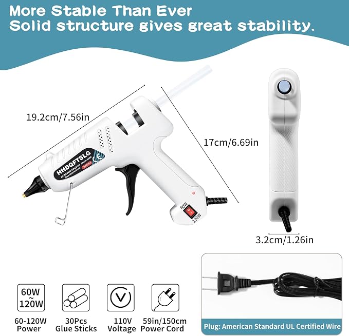 60/120W Full Size Hot Glue Gun Kit, Dual Power Glue Gun