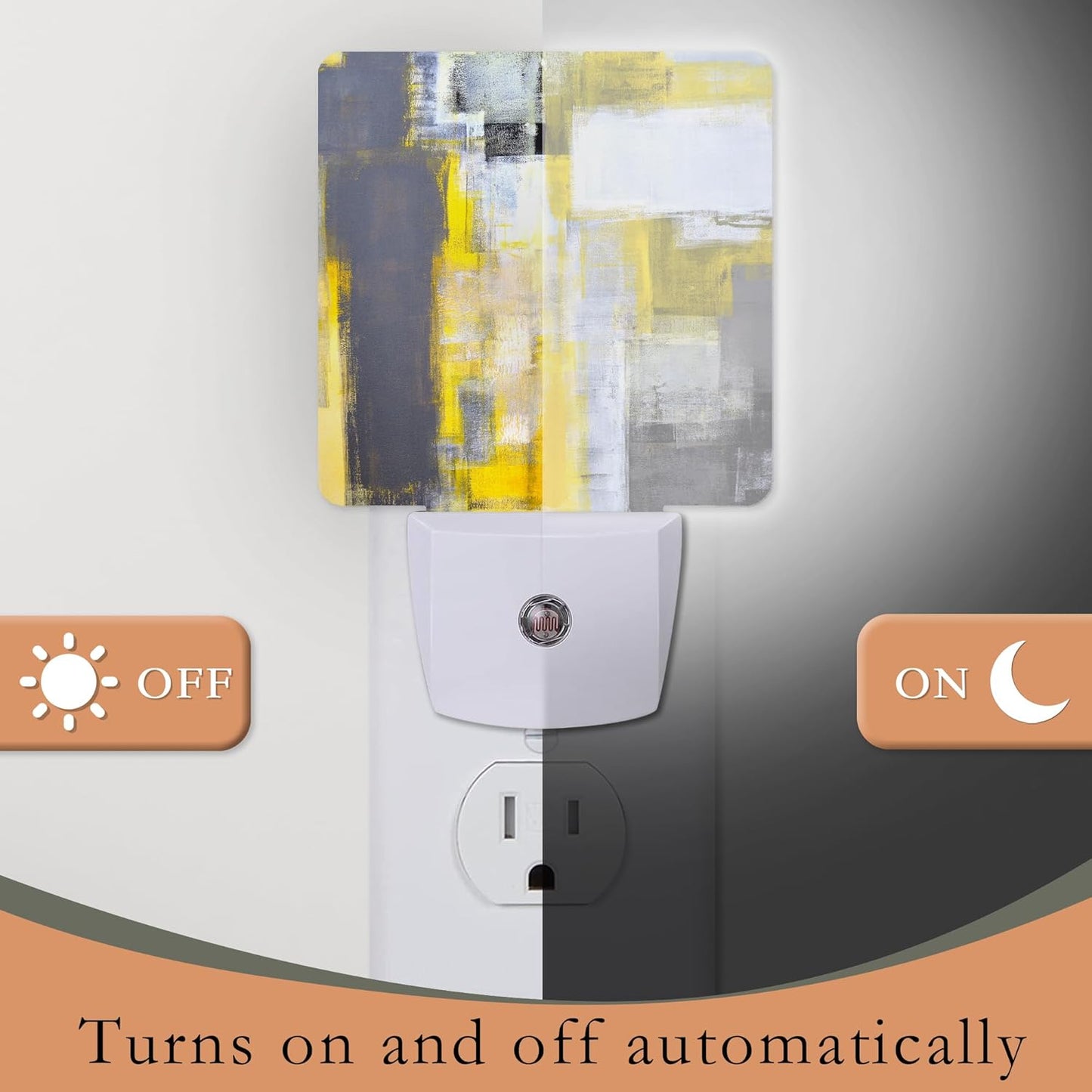 Night Light,Grey and Yellow Abstract Art Night Lights Plug into Wall for Boys Girls Bedroom Decorative Half Round Nightlight Led Lamp 0.5W Sleep Friendly