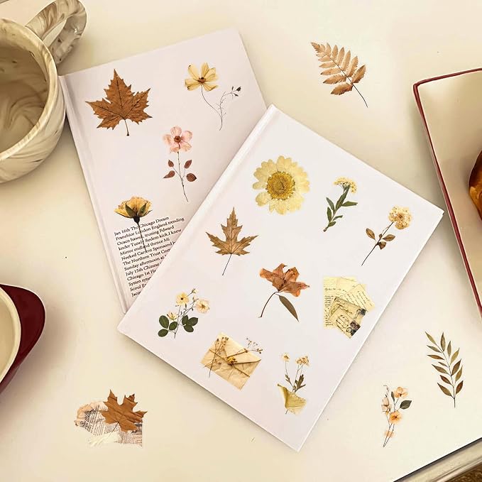 50 Pcs Dried Flower Stickers Aesthetic Autumn PET Transparent Stickers Vintage