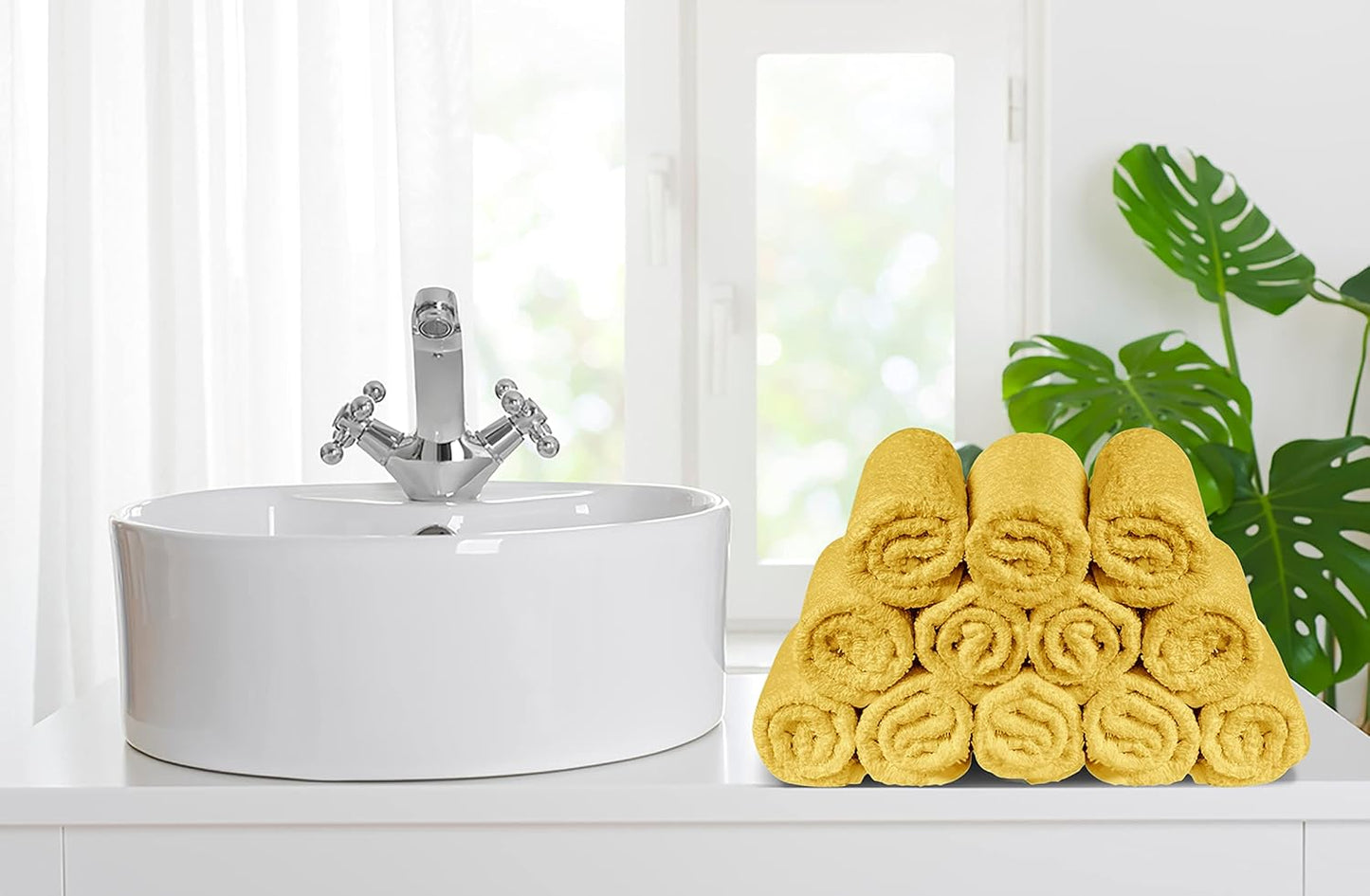 Softolle 100% Cotton Washcloths 24 Pack (12x12 Inches) Soft, Highly Absorbent Washcloth, Face Towels, Wash Cloths for Face, Ring Spun, Bulk Pack (Yellow)