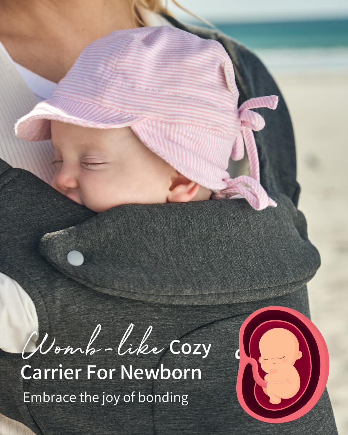 GROWNSY Baby Carrier Newborn to Toddler, Cozy Baby Wraps Carrier, Ergonomic Baby Carrier with Head Support, Deep Grey