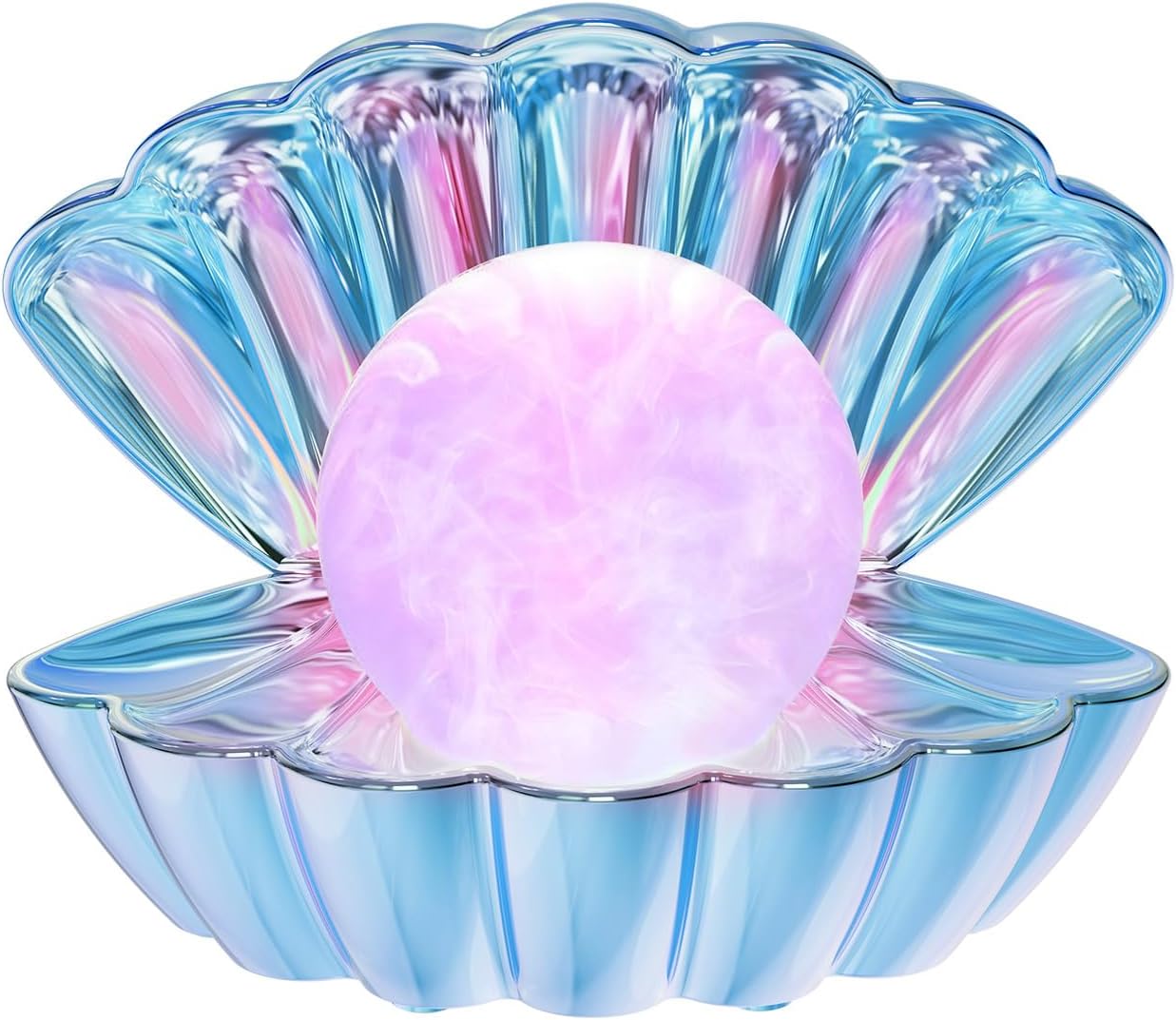 Shell Pearl Beach Themed Night Light, RGB 8 Colors Changing Mood Shell Pearl Lamps, Bedside LED Clamshell Portable Night Lights for Bar (Electroplating Blue)