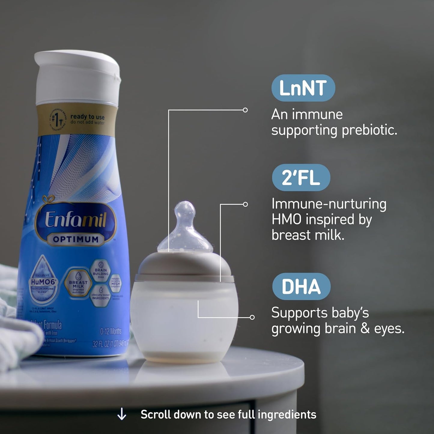 Enfamil Optimum (Enspire) Ready-to-Feed Baby Formula, Our Closest to Breast Milk, Brain-Building DHA, 32 Fl Oz