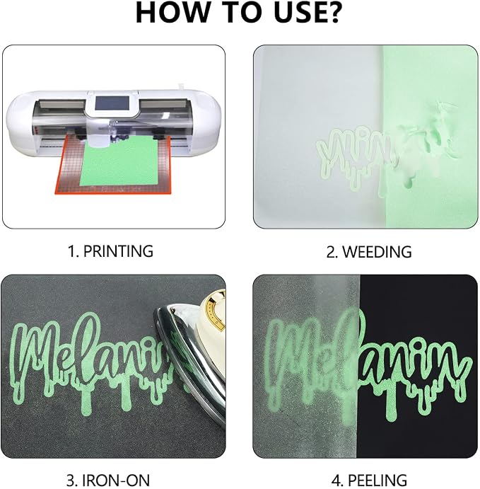 guangyintong Heat Transfer Vinyl Roll, Glow Glitter Light Green, HTV Tape
