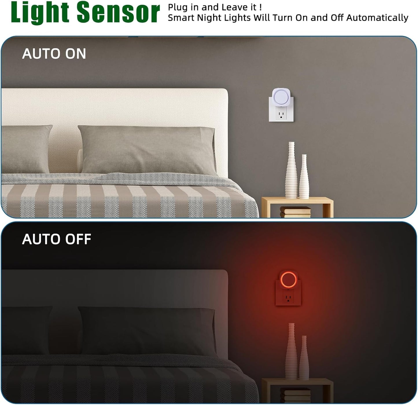 LED Night Lights Plug into Wall, Indirect Soft Dimmable Night Light with Dust to Dawn Sensor, Red Nightlight for Bedroom,Bathroom,Kitchen,Stairs,Hallway,Travel, 4 Packs, Red