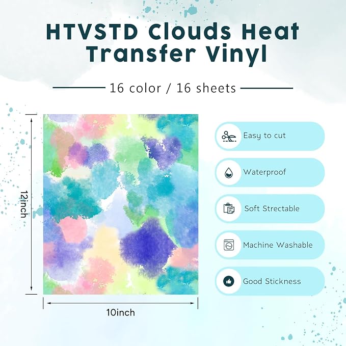 HTVSTD Tie Dye HTV Heat Transfer Vinyl 16 Sheets 12×10in Iron on Vinyl |