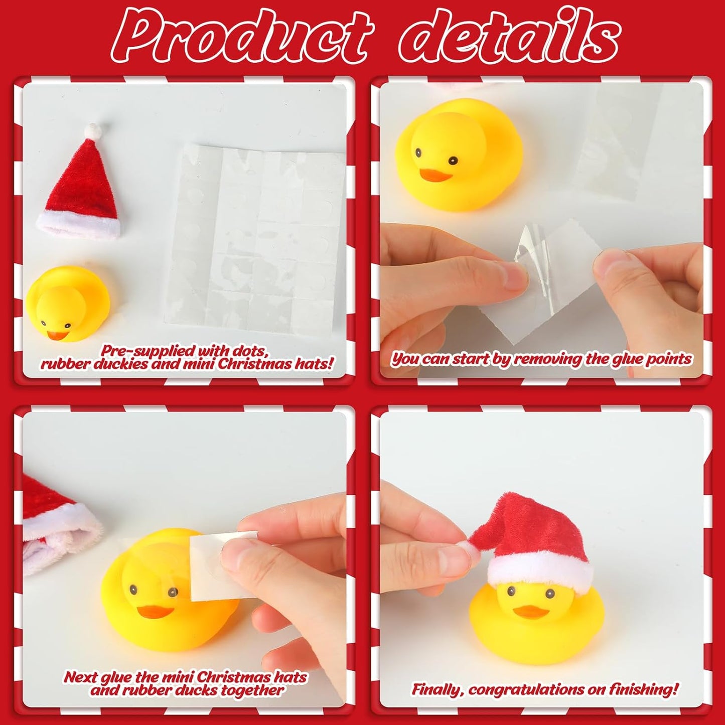 Liliful 96 Pcs Christmas Rubber Ducks with Hat Xmas Mini Rubber Ducks in Bulk Holiday Party Favors Bath Toys for Christmas Party Decor Gift (Santa Hat)