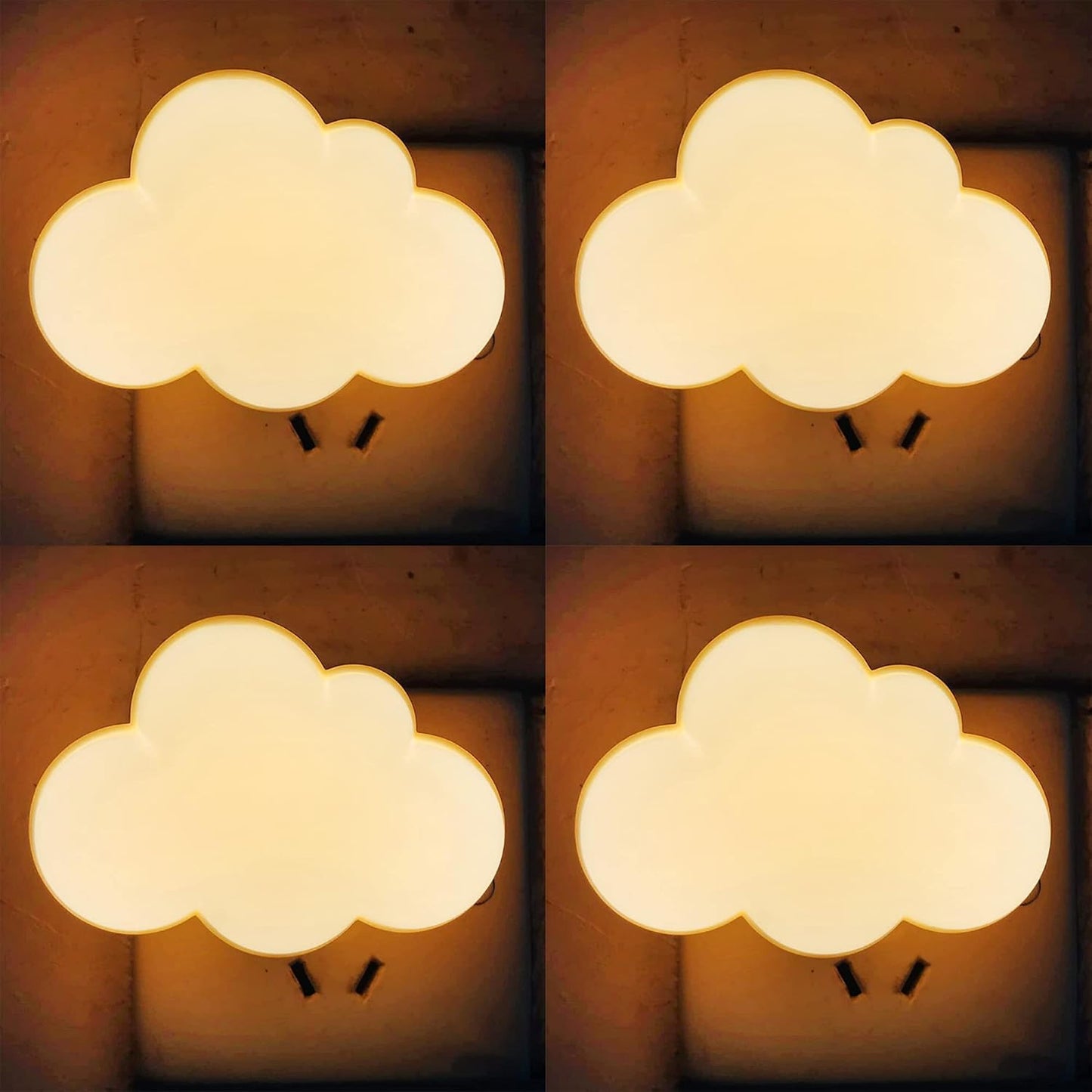 AUSAYE 4Pack LED Sensor Night Lights Plug Into Wall Lamp Cloud Night Light Cute Night Light for Adults Kids Bedroom,Bathroom,Toilet, Stairs, Kitchen,Hallway Corridor Yellow Base