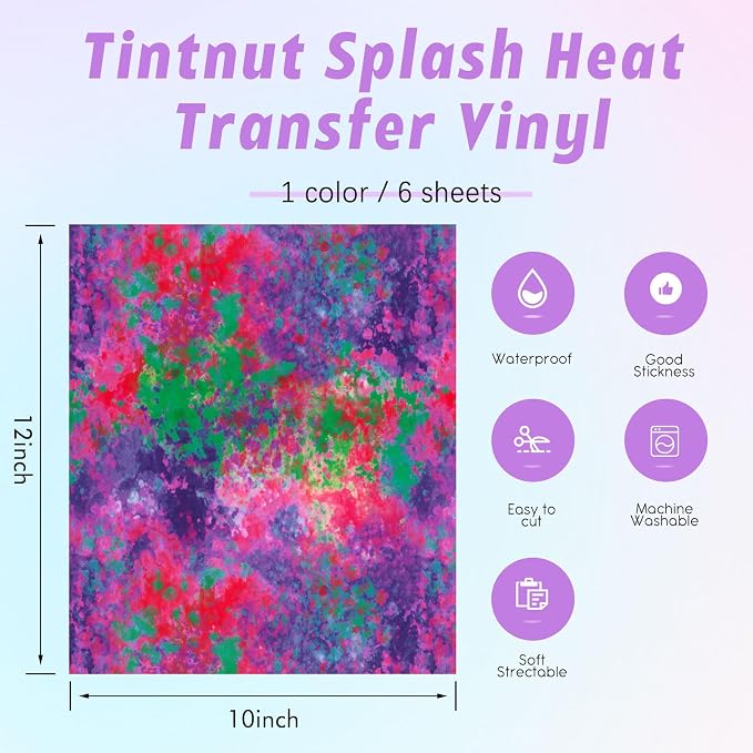 Tintnut Purple Splash Heat Transfer Vinyl, stretch washable, works