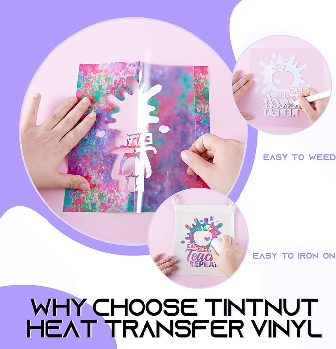 Tintnut Purple Splash Heat Transfer Vinyl Roll, stretch washable, works