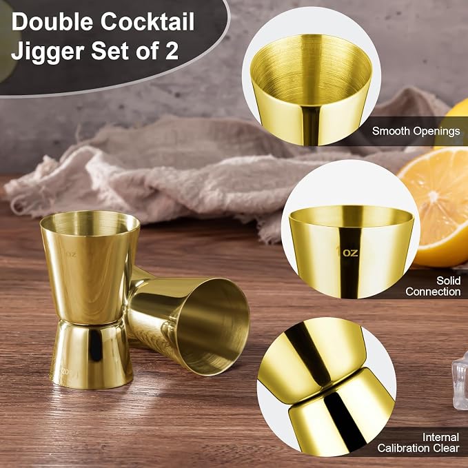 Briout Jigger for Bartending, Flat Edge Gold