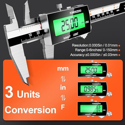 Preciva Backlight Digital Caliper, 6inch IP54 Waterproof Rechargeable