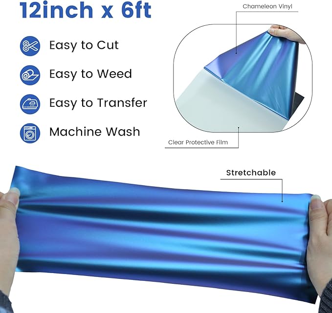 Chameleon HTV Heat Transfer Vinyl, Iron On Vinyl Blue to Purple 12" x 6ft |