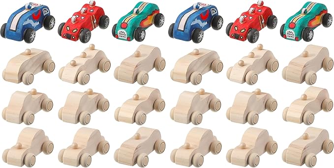 Sumind 12 Pieces Wood DIY Car Toys Unfinished Wooden Cars Paintable Race Cars