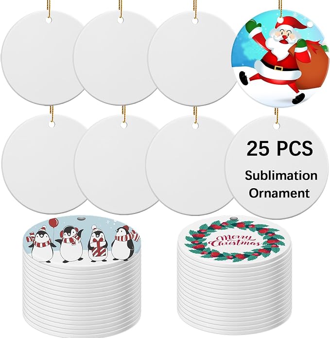 25 PCS Ceramic Sublimation Ornament Blanks Bulk 3 Inch White Round Crafts DIY