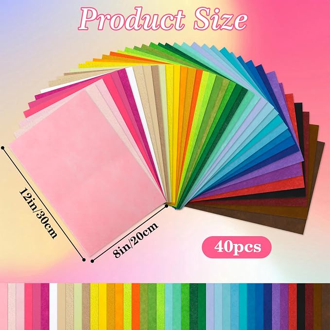 40 Pcs Felt Fabric Sheets 8 x 12 Inches Assorted Colors Felt Sheets