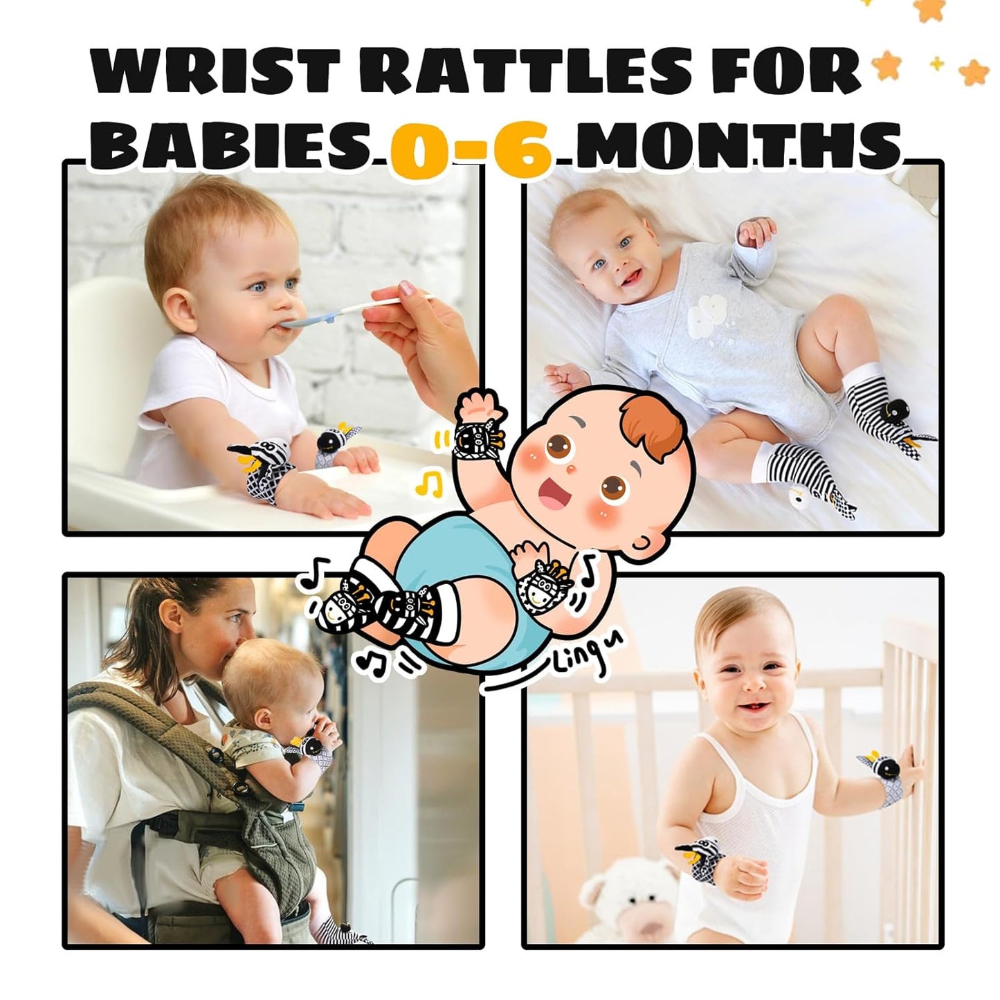 Baby Toys 0-6 Months,High Contrast Baby Toys for Newborn,Black and White Toys,Infant Rattle Socks and Wrist Toy,Newborn Toys 0 3 Months Brain Development,0-6 Months Babies Boy Girl Gift