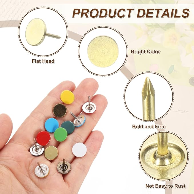 uxcell 150Pcs Upholstery Tacks, 11mmx15mm Flat Head Thumb Tack Decorative