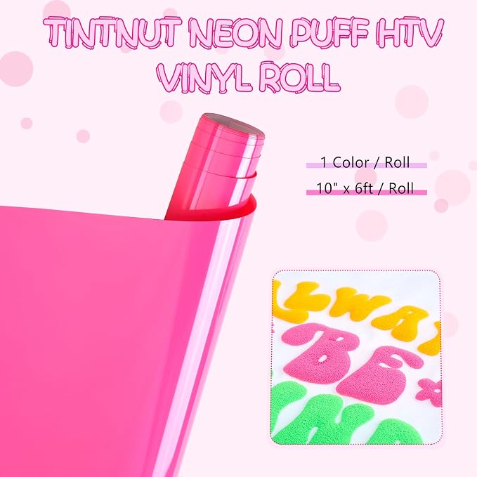 Tintnut Hot Pink Puff Heat Transfer Vinyl Roll, easy cut & weed, stretch