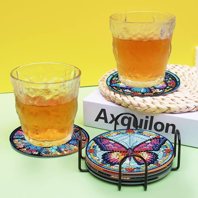 Axquilon 8 Pack Butterfly Diamond Art Coasters Kit