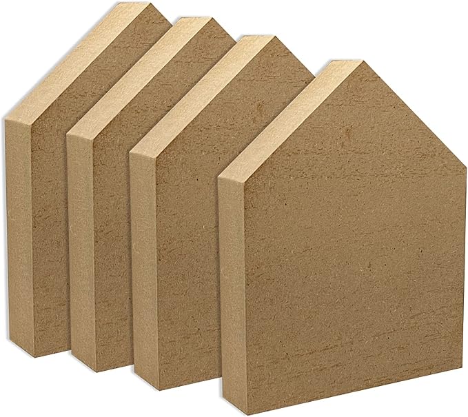 6 Inch 4 Pieces Unfinished Wooden House Shaped Blocks