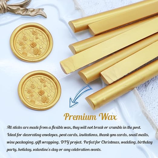 Gold Sealing Wax Sticks, HOSEALING 10pcs Glue Gun Sealing Wax Sticks