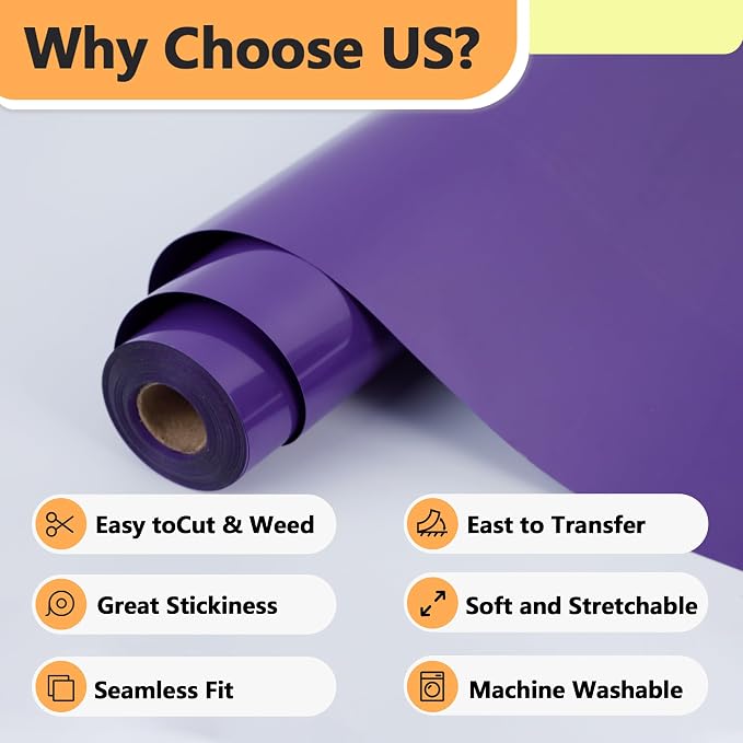 RENLITONG Purple Iron on Vinyl 12Inch by 13ft Roll Heat Transfer Vinyl