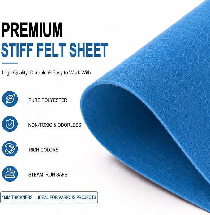 Denim Blue Large Felt Fabric 36" x 36", 1mm Stiff Felt Sheet, Nonwoven Fabric